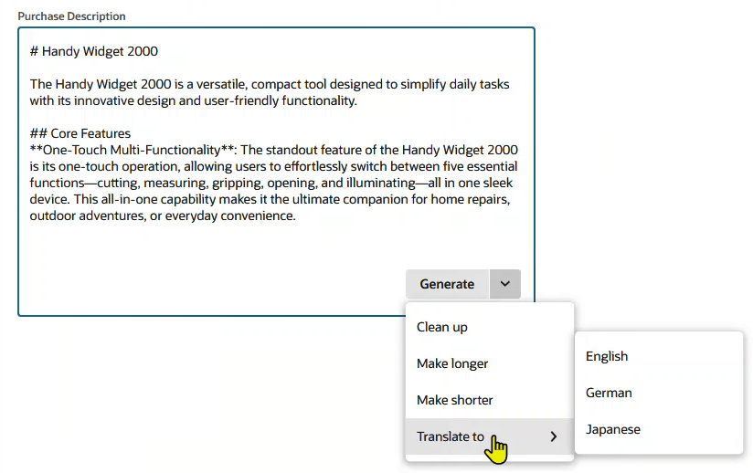 Text Enhance button showing default and more actions.