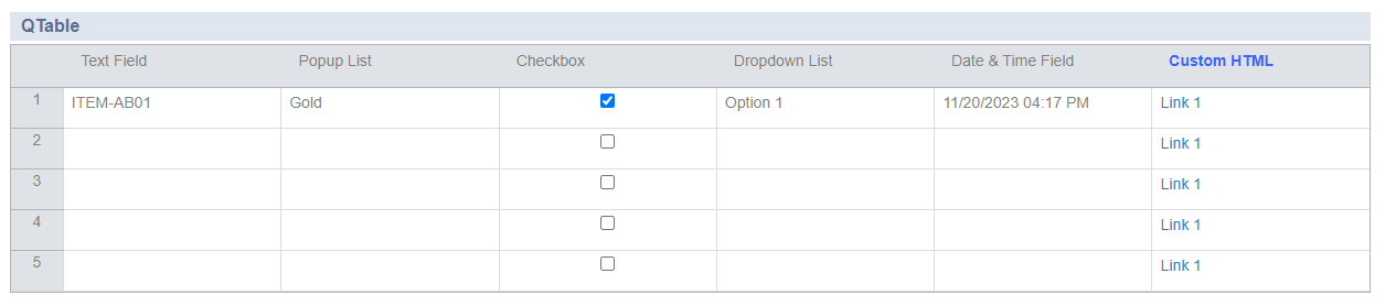 A qTable question type for NetSuite CPQ Configurator.