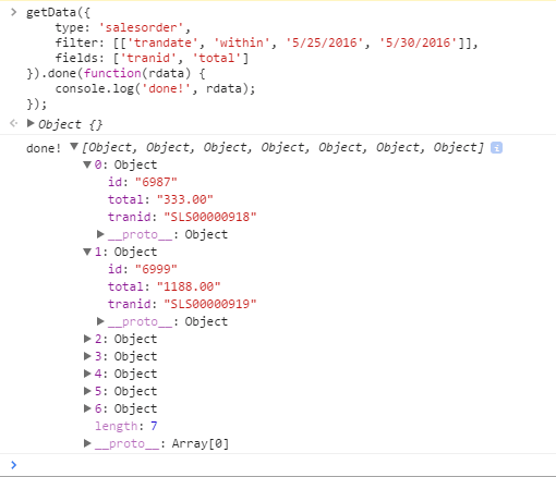 An example of data returned by getData() using the sortby parameter.