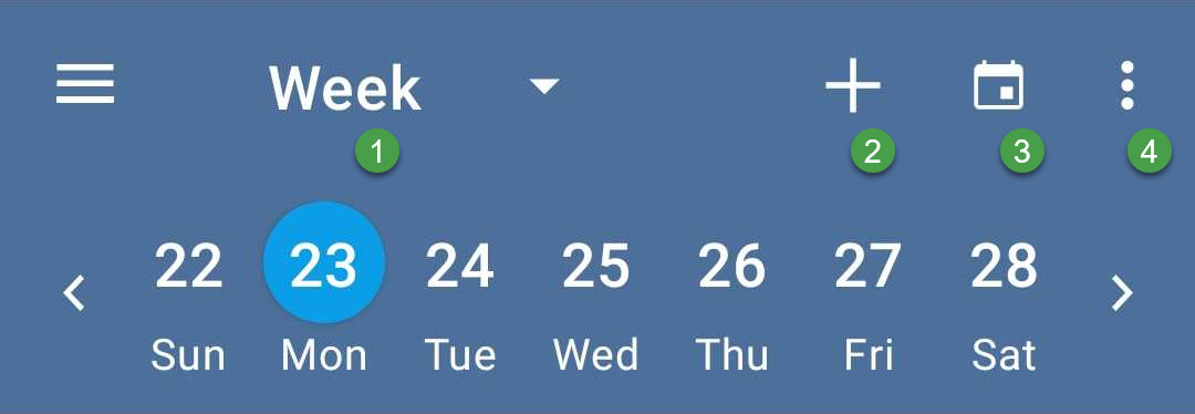 Screenshot of the NetSuite for Android Calendar Navigation bar