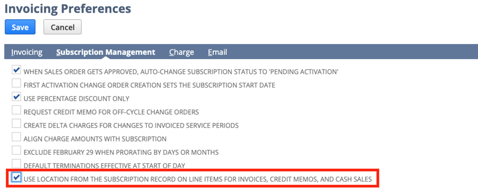 Invoicing Preferences with Subscription Management tab showing optional preferences.