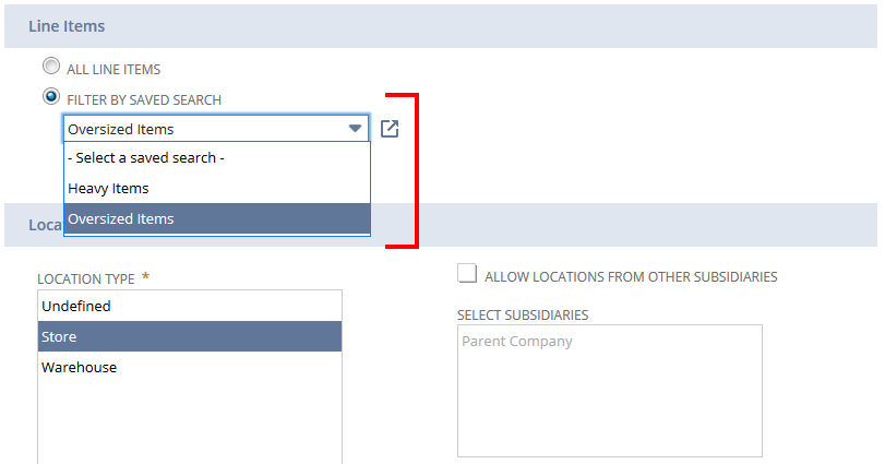location of Filter By Saved Search option in the rule record