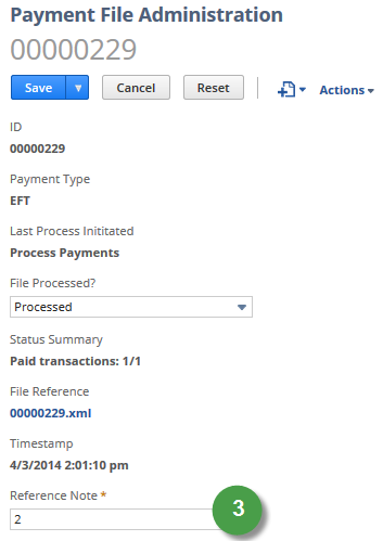 Example Payment File Administration record.