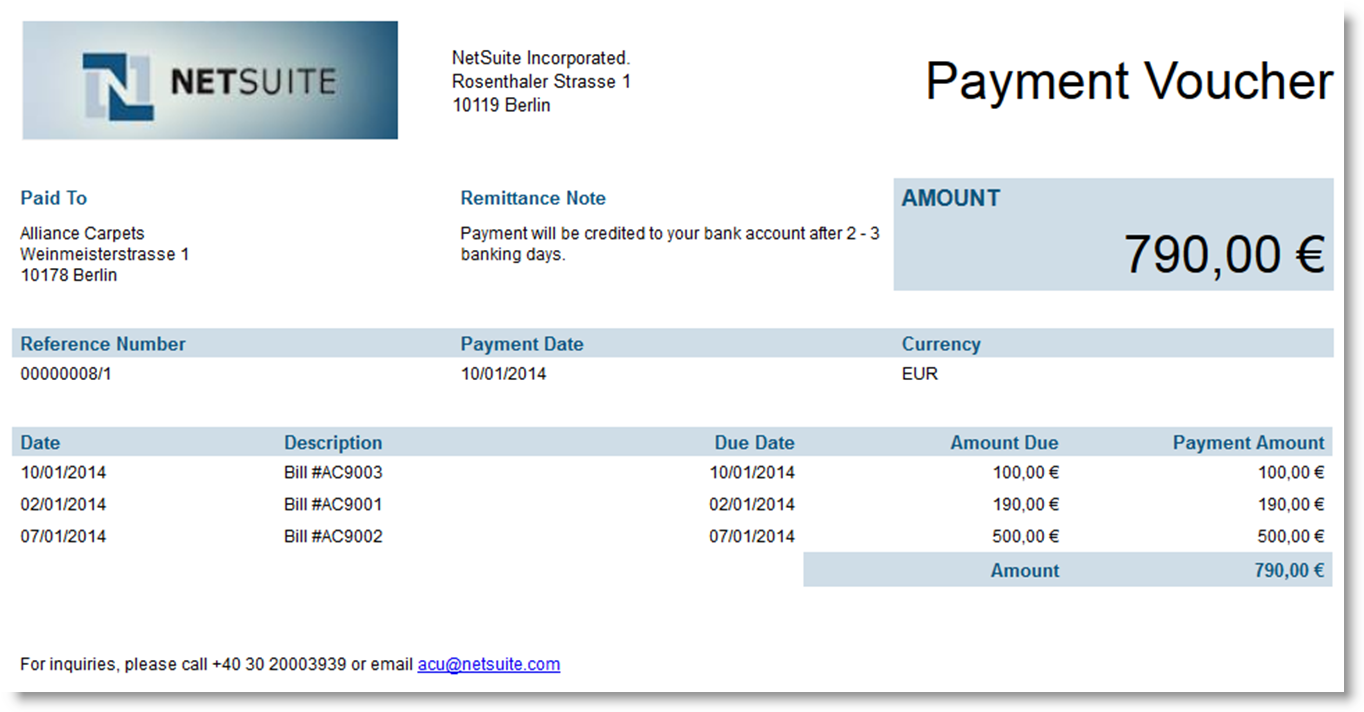 An example NetSuite payment voucher.