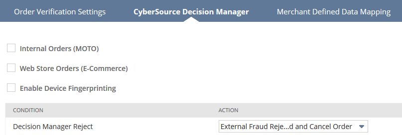 CyberSource Decision Manager subtab.