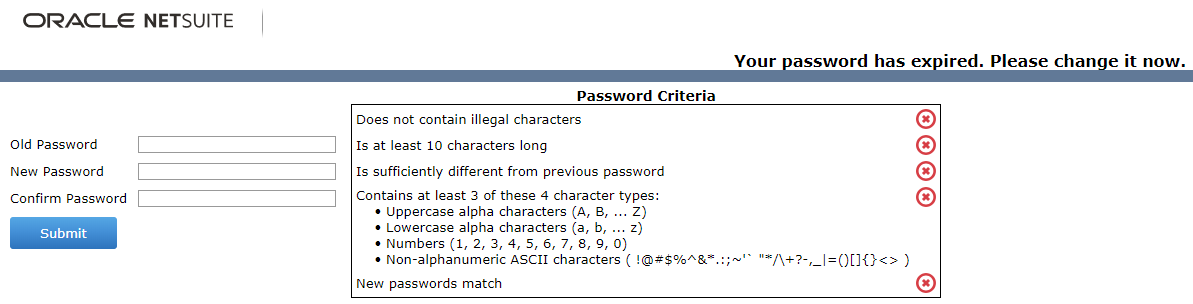 Password criteria
