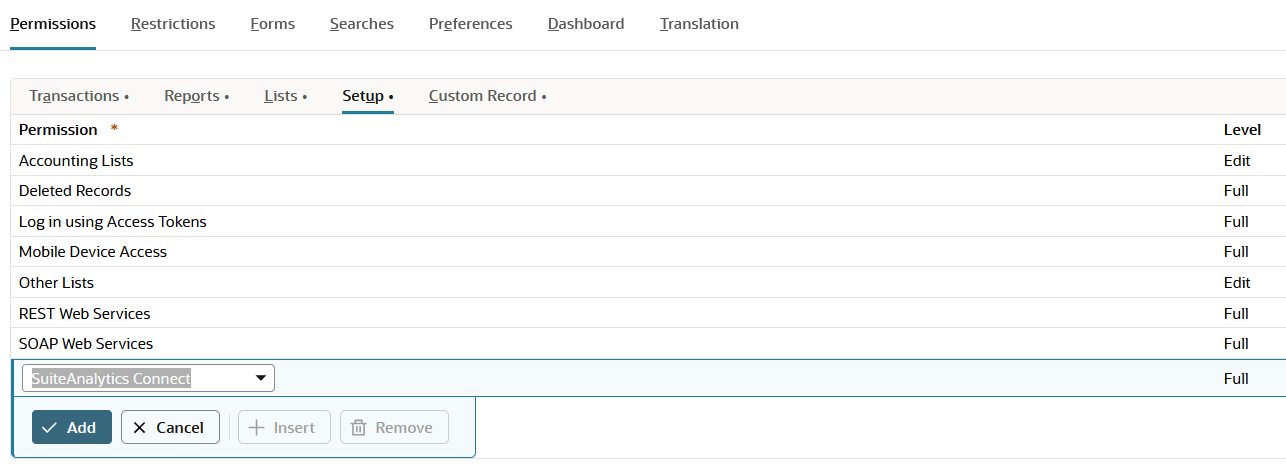 SuiteAnalytics Connect permission.