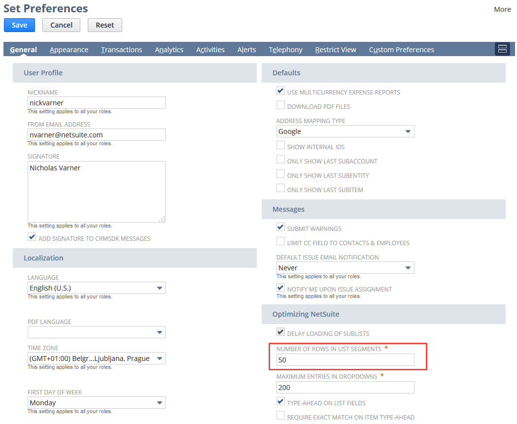 Number of Rows in List Segments box.