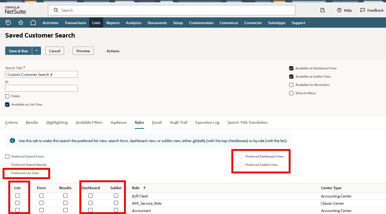 Defining a Saved Search as a Preferred View