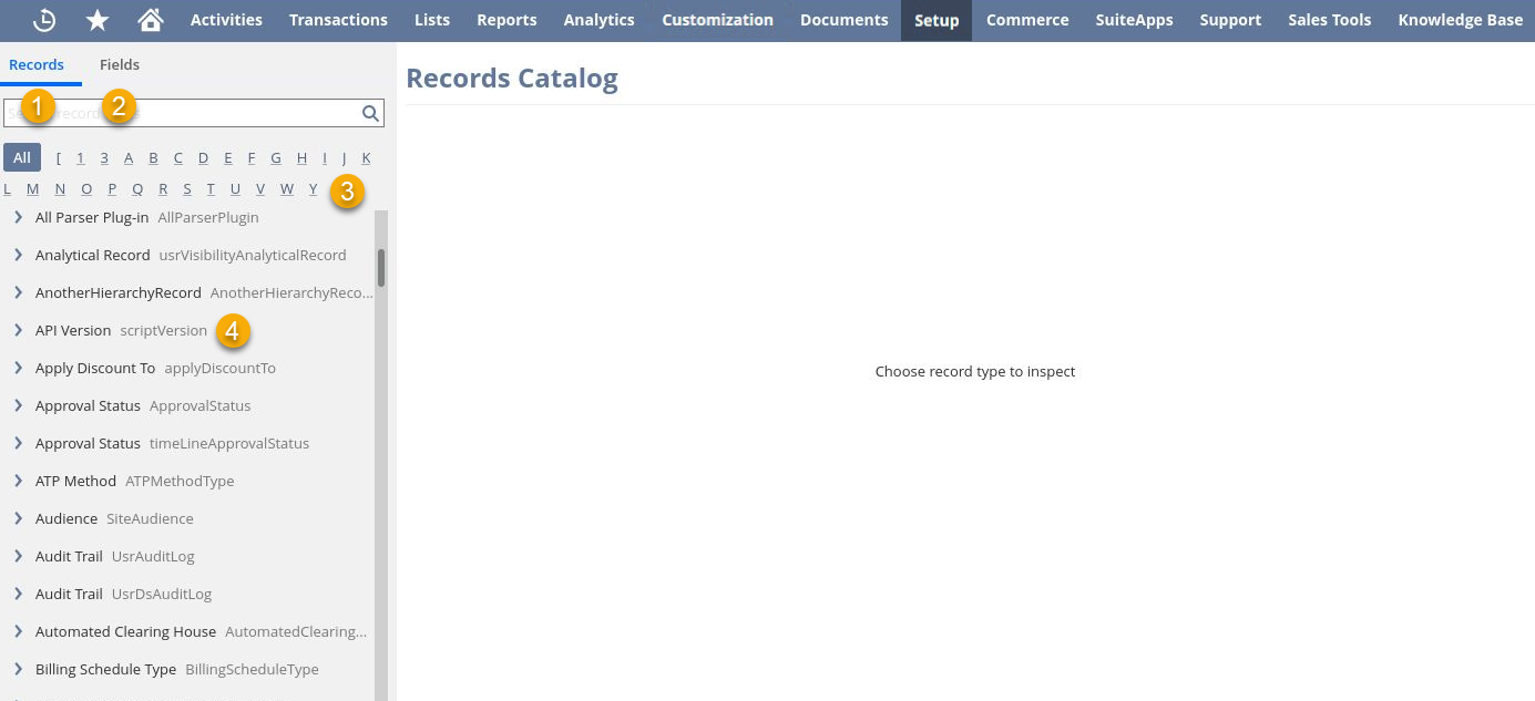 Initial view of the Records Catalog.
