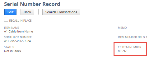 Sample form with custom item number field highlighted.