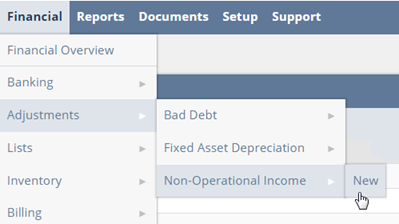 Sample Financials tab with three custom transaction types included.