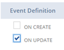 Sample segment Workflow Event Definition with On Update box checked.
