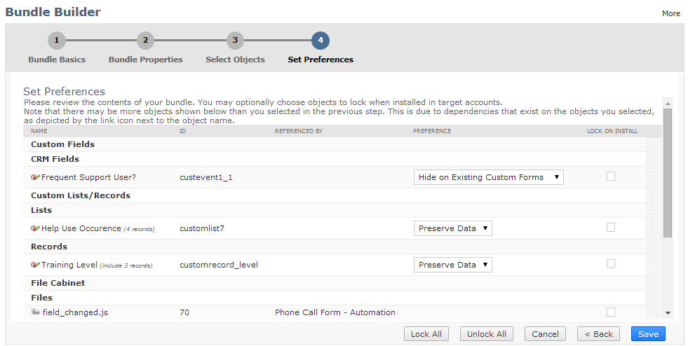Set Preferences section of the Bundle Builder page