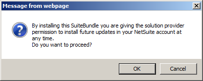 Confirmation message to proceed with bundle installation.