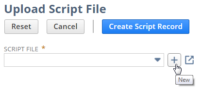 Upload Script File page with the New button highlighted.