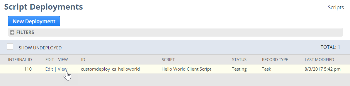 Step 5 Test the Script section of the SuiteScript 2.x Hello World page