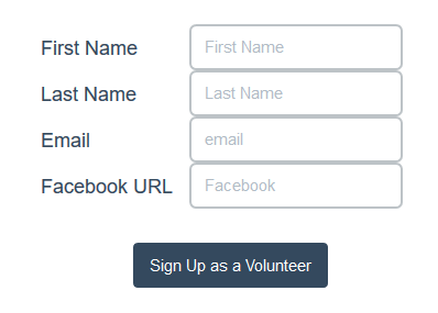 Resulting form with first name, last name, email, and Facebook URL fields.