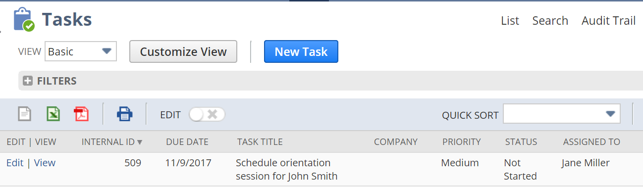 Task created and assigned