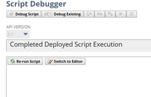 Script Debugger Completed Deployed Script Execution indicator for SuiteScript 2.1 script.