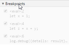 Chrome DevTools with breakpoints disabled.