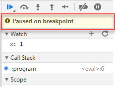 Chrome DevTools Paused on breakpoint indicator.