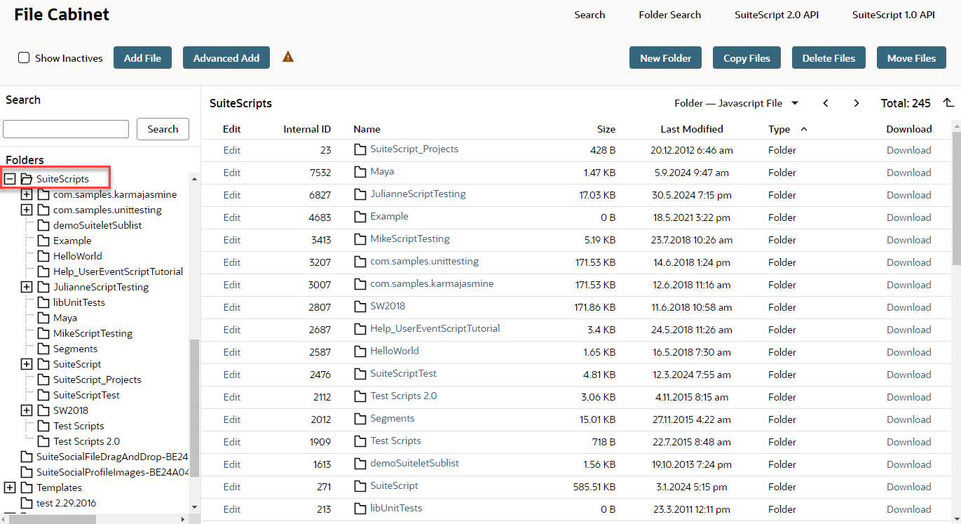 The File Cabinet SuiteScripts Folder