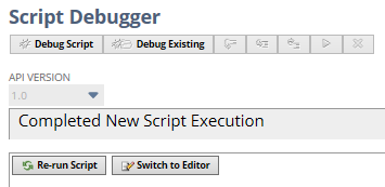 Script Debugger Completed New Script Execution