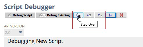 Script Debugger with the Step Over button highlighted.