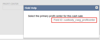 A Field Help popup with the Field ID highlighted.