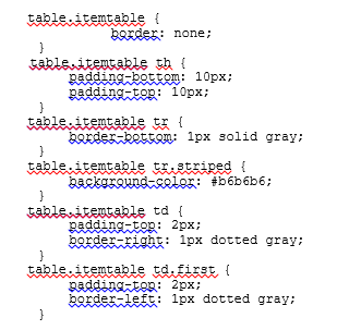 Advanced PDF/HTML Templates example borders and striping code.