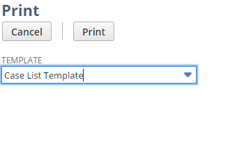 Saved Search Print popup window where you can select a template.