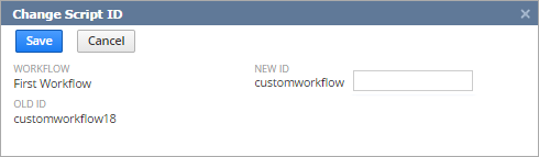A portion of the Change Script ID window showing the new script ID field.