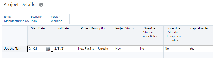 Project listed on the form