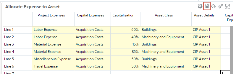 Capitalization of expenses