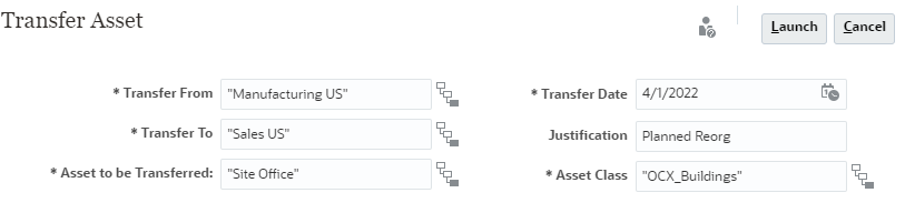 Transfer Asset dialog