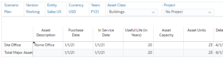 Manage Assets form