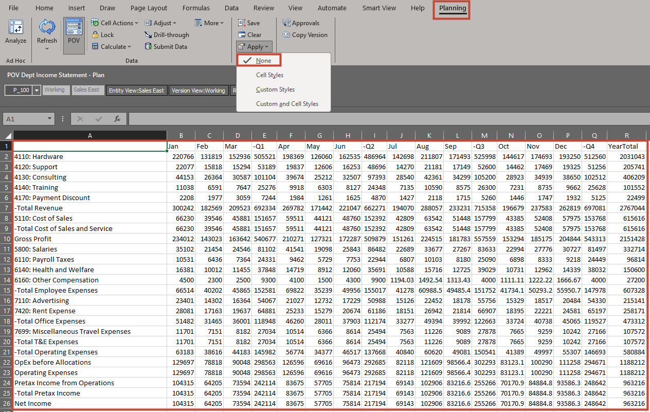 Form displayed with None option