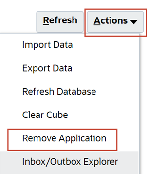 Remove Application in the Actions menu
