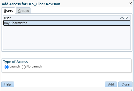 Selecting a user and assigning access