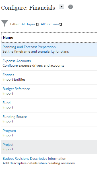 Configure page for Financials