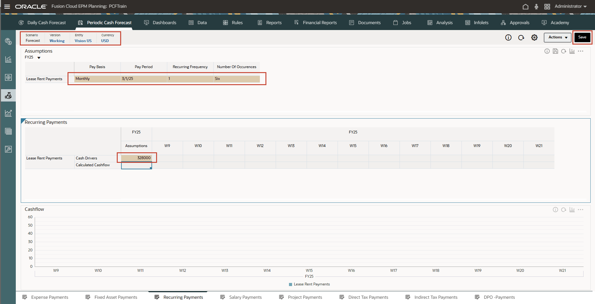 Recurring Payments form with values