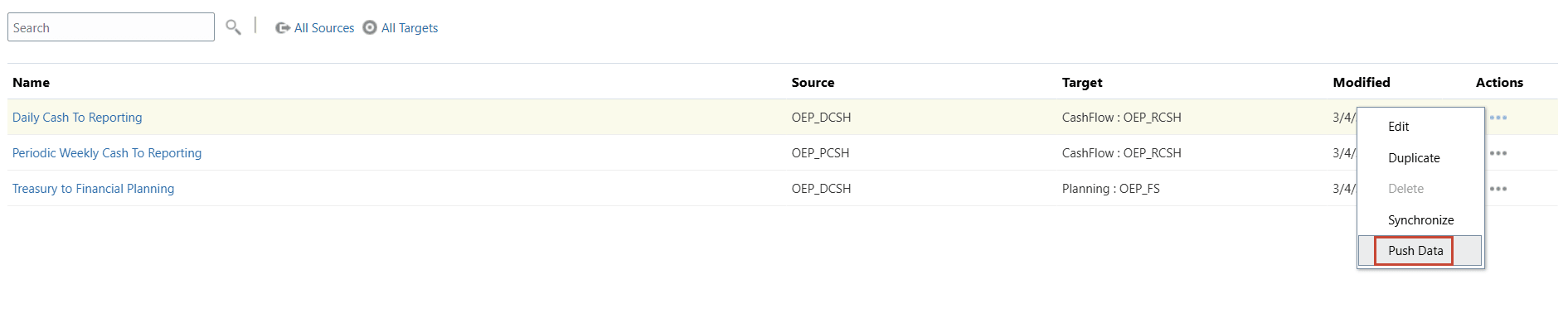 Push data from actions