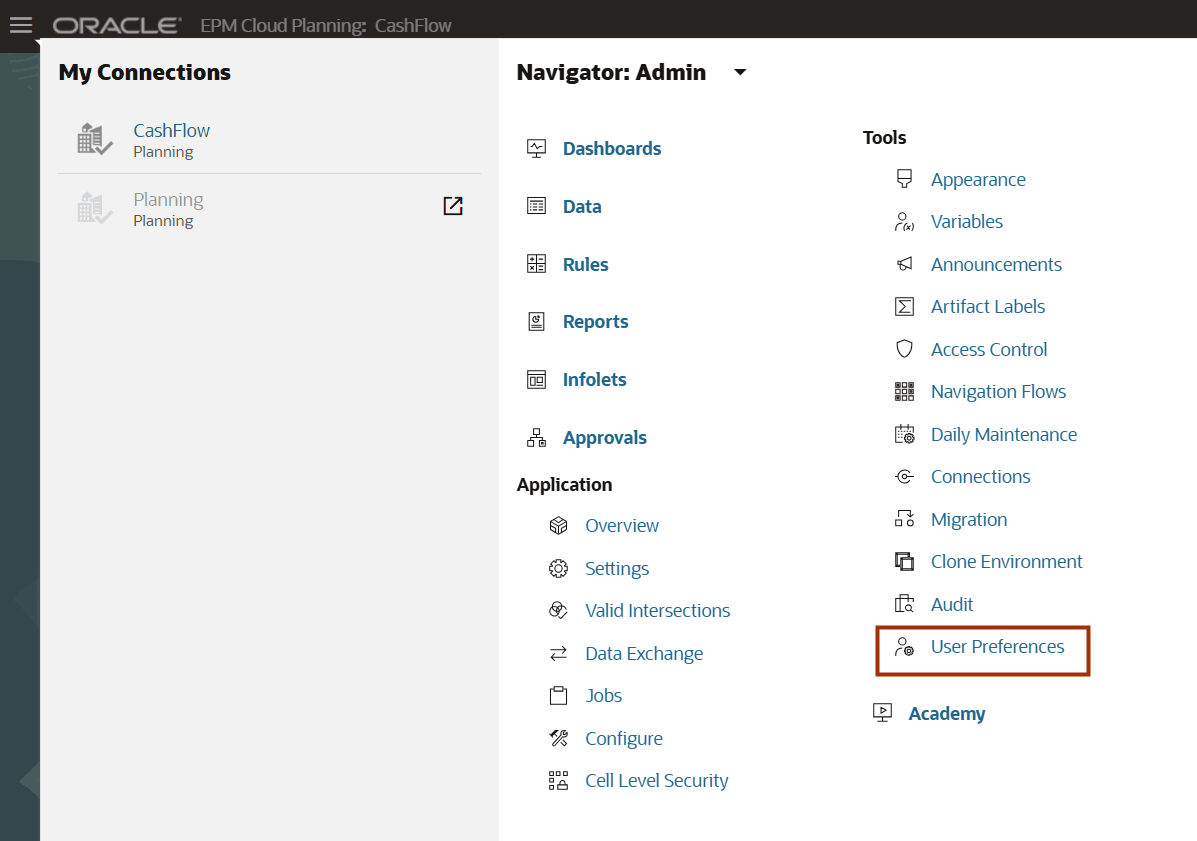 Navigator menu