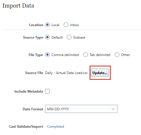 update file button