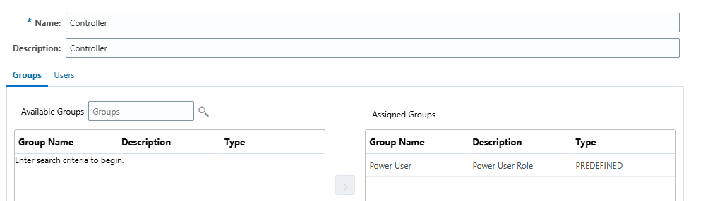 Create user groups for Controller 