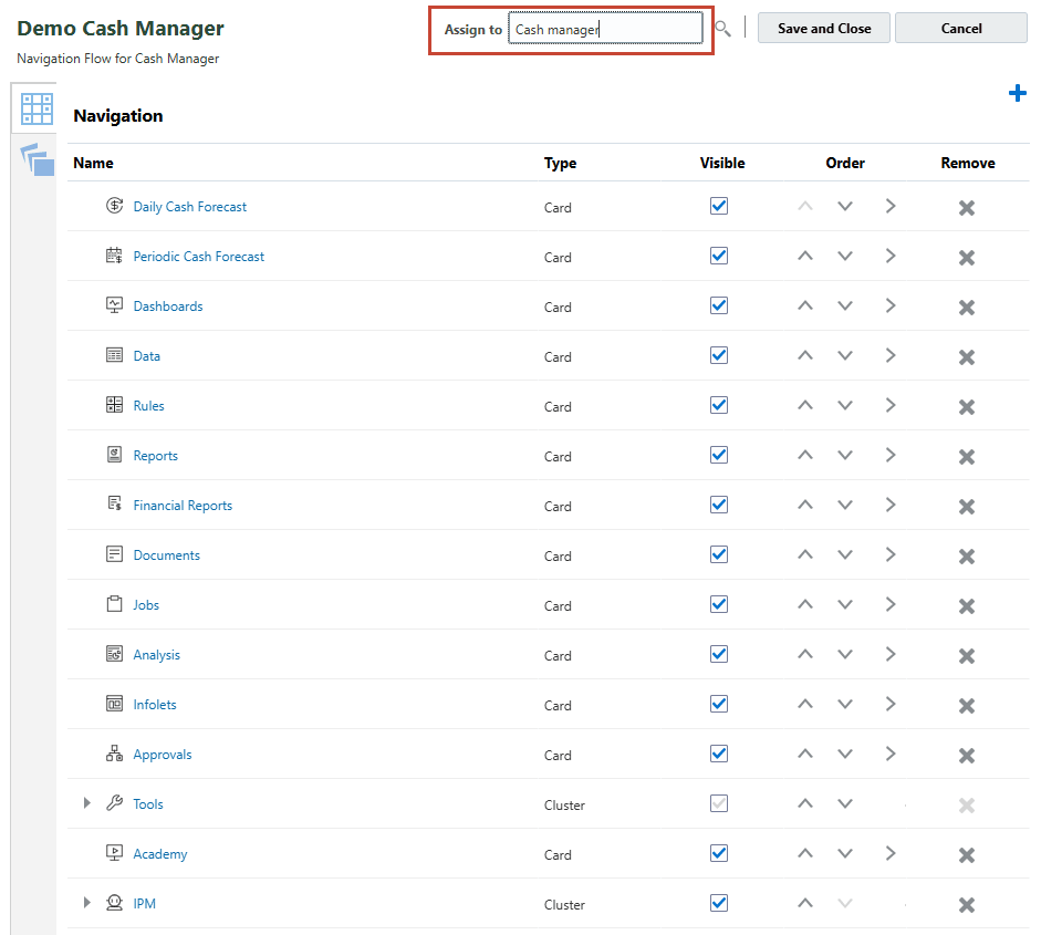 assign access to Cash manager