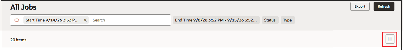 All Jobs tab with the showing the Columns button All Jobs tab with the showing the Columns button