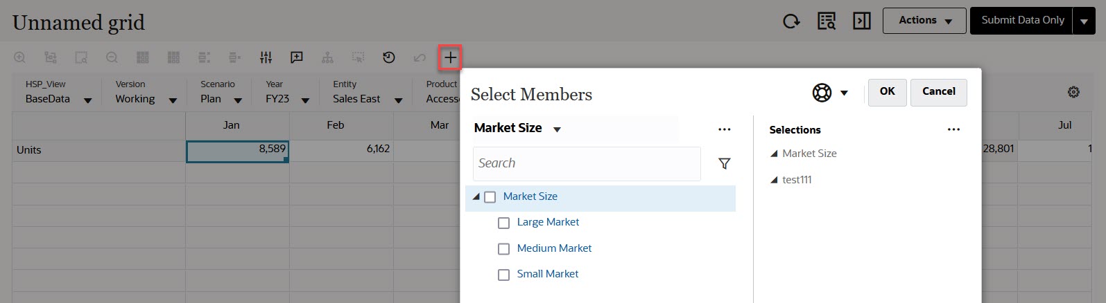 Opening the Member Selector using the Insert Attributes icon