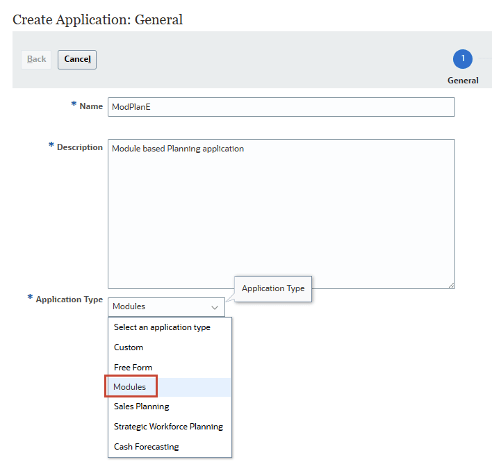 Planning module selection screen